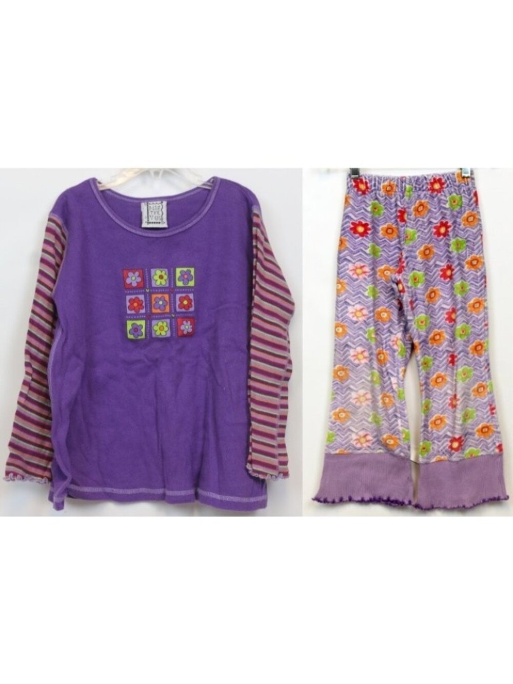 Mis Tee V-Us 2pc Outfit 6x/7 Purple Flower Y2K Hippie Boho Flower Velour Ruffle
